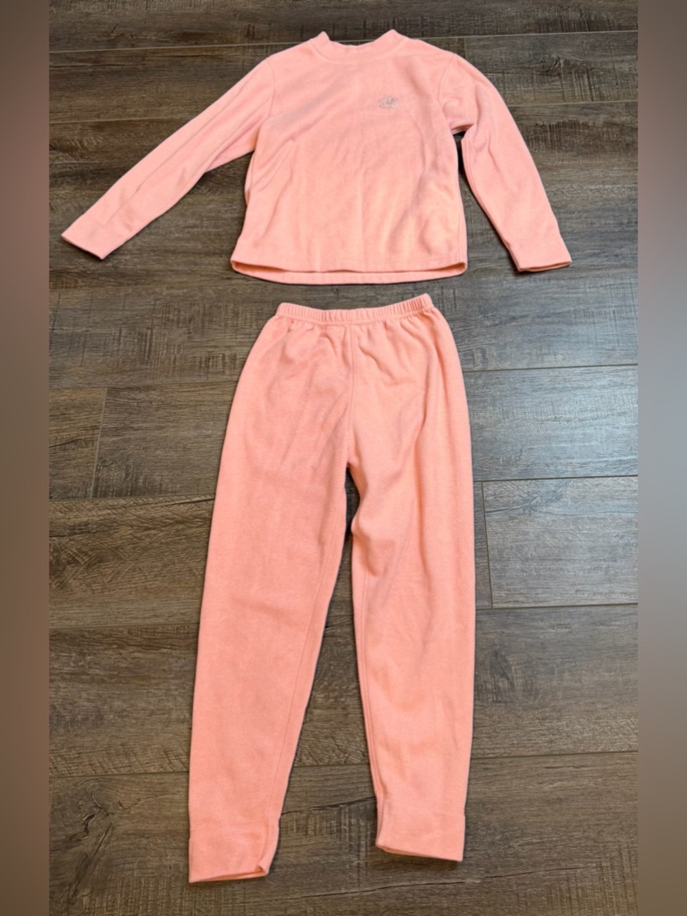 Girls Pink/coral Fleece Pajama Set Size 130 (Approx 7/8) Unicorn Cozy 2-Piece